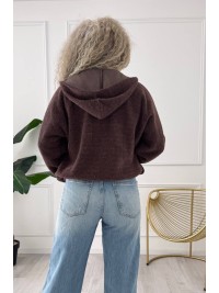 Жіночий кардиган iз альпаки з капюшоном коричневого кольору 34224