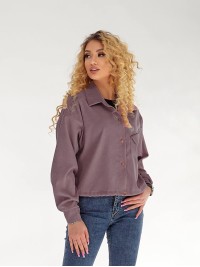 Жіноча вельветова сорочка на резинці фiолетового кольору 34228