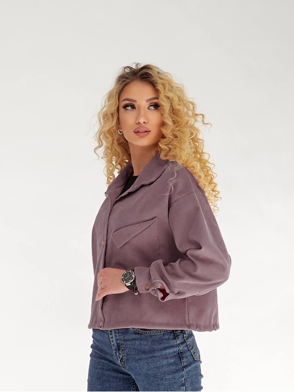 Жіноча вельветова сорочка на резинці фiолетового кольору 34228