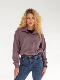 Жіноча вельветова сорочка на резинці фiолетового кольору 34228