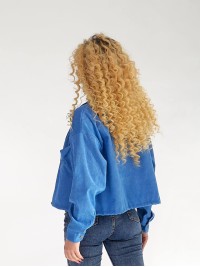 Жіноча вельветова сорочка на резинці синього кольору 34229