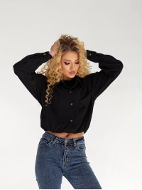 Жіноча вельветова сорочка на резинці чорного кольору 34230