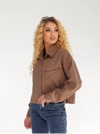 Жіноча вельветова сорочка на резинці коричневого кольору 34232