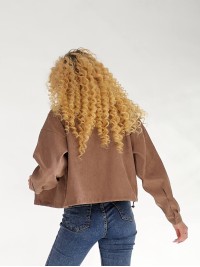 Жіноча вельветова сорочка на резинці коричневого кольору 34232