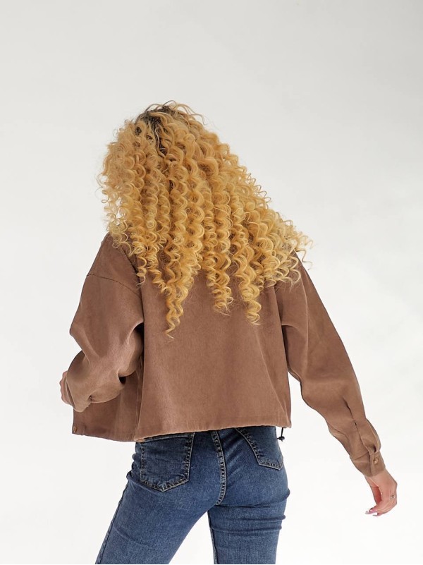 Жіноча вельветова сорочка на резинці коричневого кольору 34232