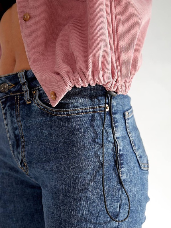 Жіноча вельветова сорочка на резинці пудрового кольору 34233