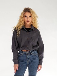 Жіноча вельветова сорочка на резинці графiтового кольору 34234