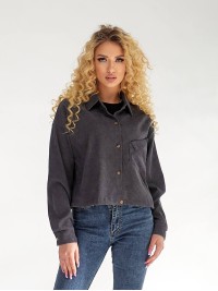 Жіноча вельветова сорочка на резинці графiтового кольору 34234