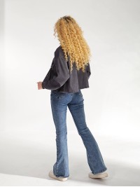 Жіноча вельветова сорочка на резинці графiтового кольору 34234