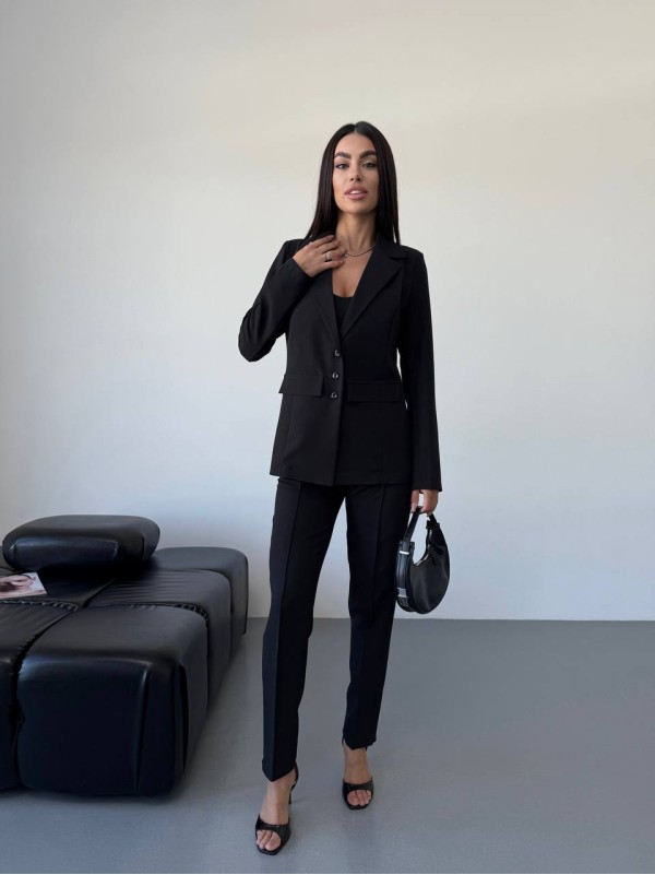 Класичний жiночий костюм тройка з топом чорного кольору 34246