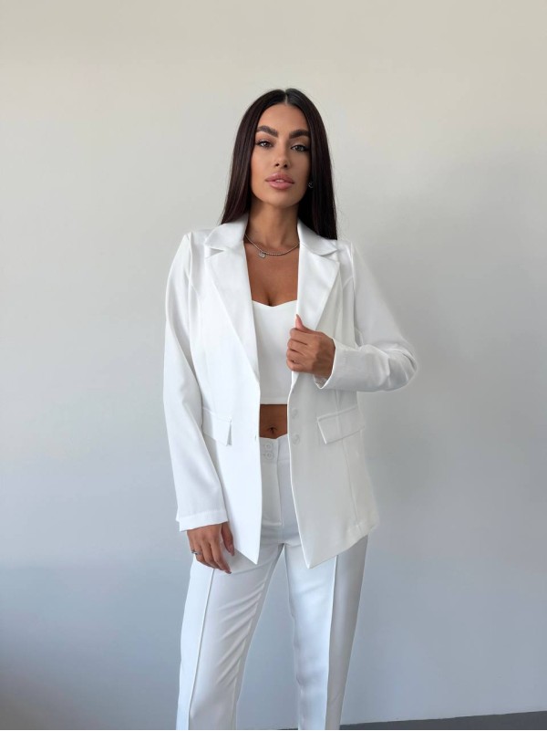 Класичний жiночий костюм тройка з топом молочного кольору 34251