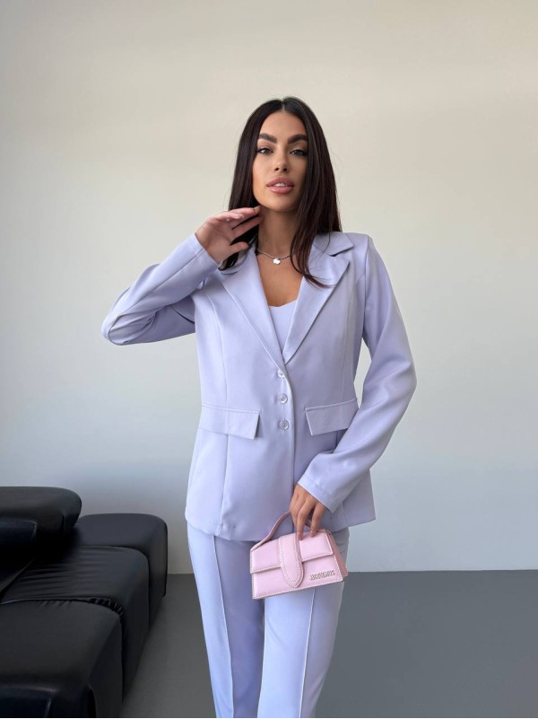 Класичний жiночий костюм тройка з топом лавандового кольору 34252