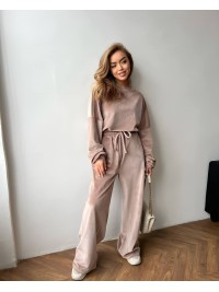 Велюровий жіночий костюм кавового кольору 34255