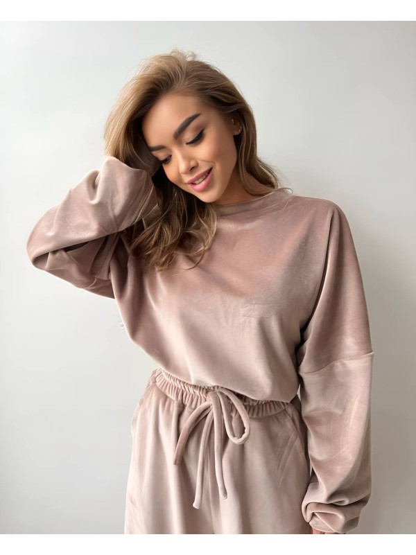 Велюровий жіночий костюм кавового кольору 34255