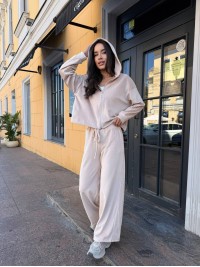 Велюровий жіночий костюм на змiйцi бежевого кольору 34264