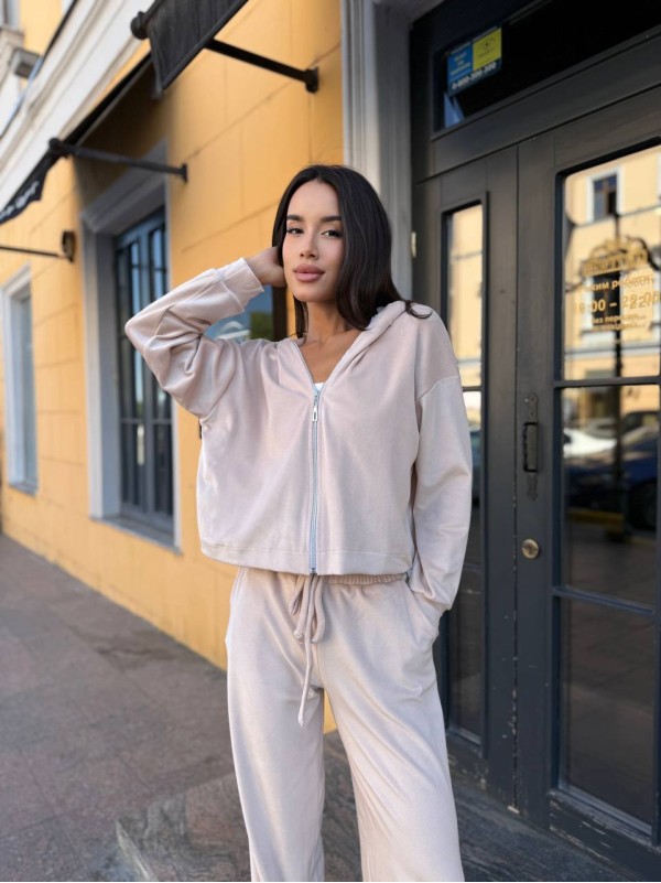 Велюровий жіночий костюм на змiйцi бежевого кольору 34264