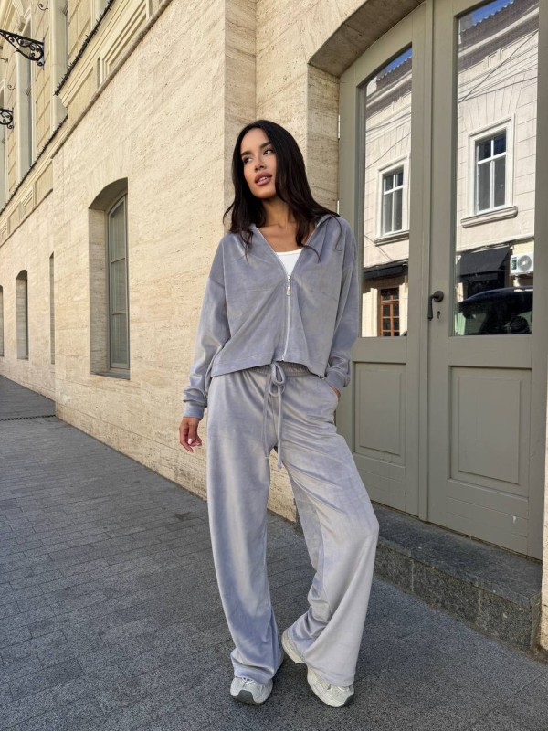 Велюровий жіночий костюм на змiйцi сiрого кольору 34266