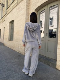 Велюровий жіночий костюм на змiйцi сiрого кольору 34266