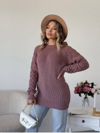 Подовжиний жіночий светр пудрового кольору 34275