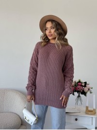 Подовжиний жіночий светр пудрового кольору 34275