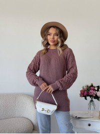 Подовжиний жіночий светр пудрового кольору 34275