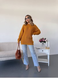 Подовжиний жіночий светр жовтого кольору 34277