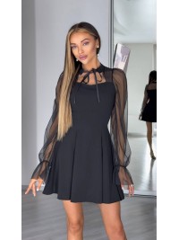 Класична сукня міні із сітки на рукавах чорного кольору 34281