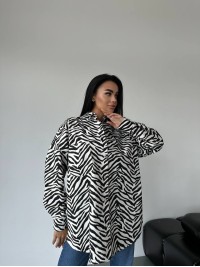 Джинсова жіноча сорочка стиля зебри чорно-бiлого кольору 34284