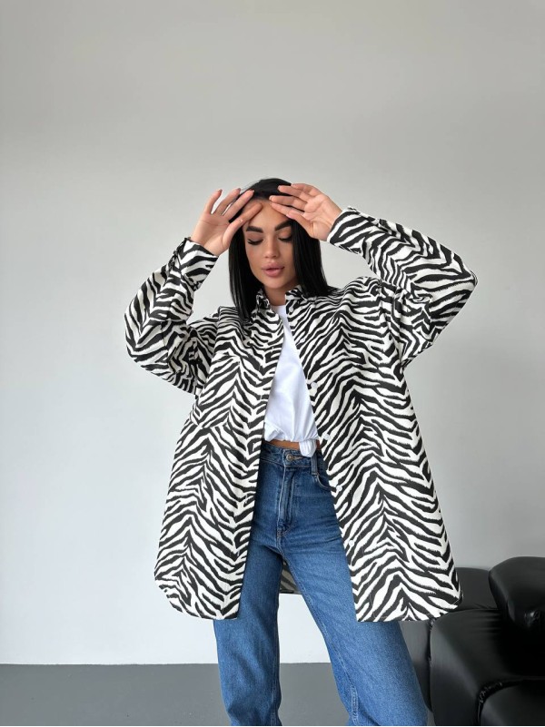 Джинсова жіноча сорочка стиля зебри чорно-бiлого кольору 34284