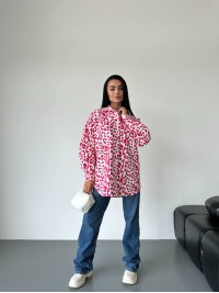 Джинсова жіноча сорочка стиля зебри малинового кольору 34285