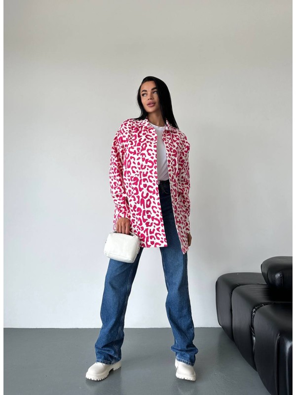 Джинсова жіноча сорочка стиля зебри малинового кольору 34285