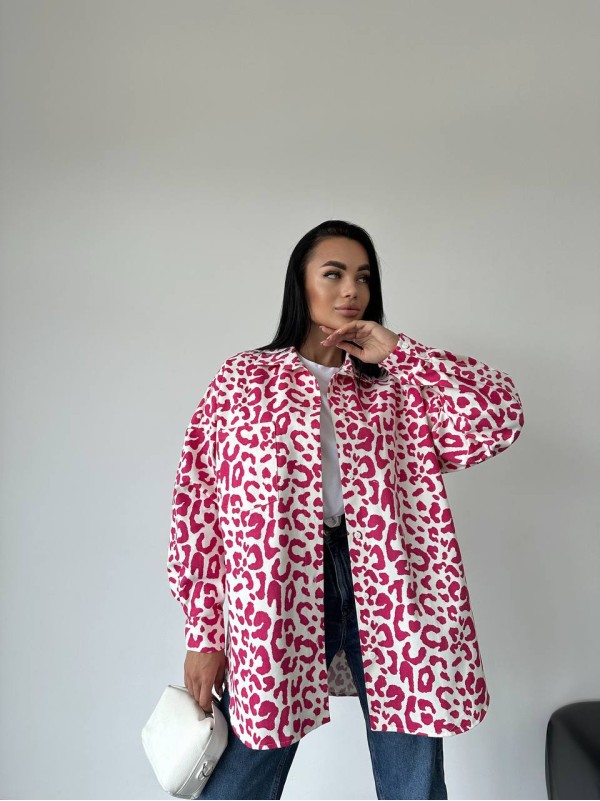 Джинсова жіноча сорочка стиля зебри малинового кольору 34285