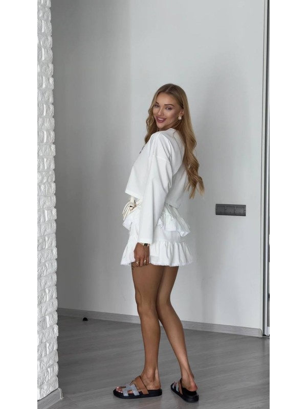 Жiночiй легкий костюм зi спiдницею-шортами молочного кольору 34286