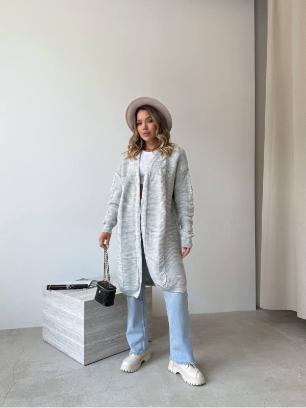 Жіночий подовжиний кардиган сiрого кольору 34287
