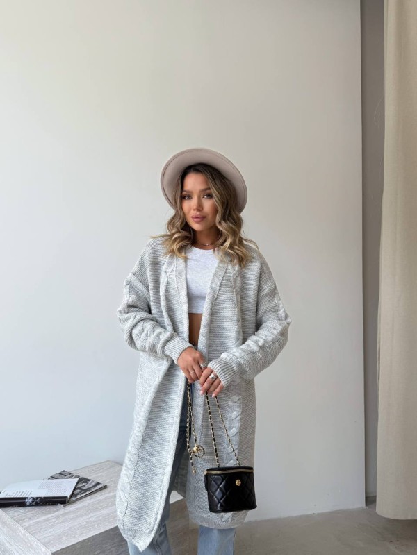 Жіночий подовжиний кардиган сiрого кольору 34287