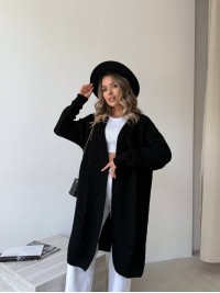 Жіночий подовжиний кардиган чорного кольору 34288