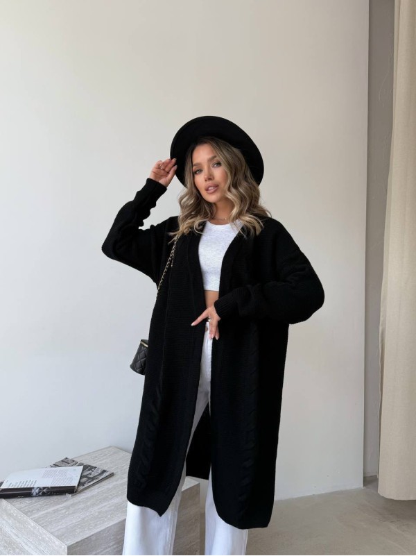 Жіночий подовжиний кардиган чорного кольору 34288