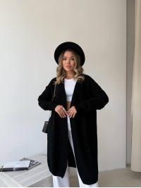 Жіночий подовжиний кардиган чорного кольору 34288