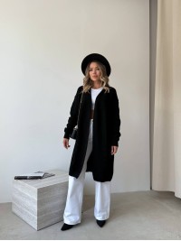 Жіночий подовжиний кардиган чорного кольору 34288