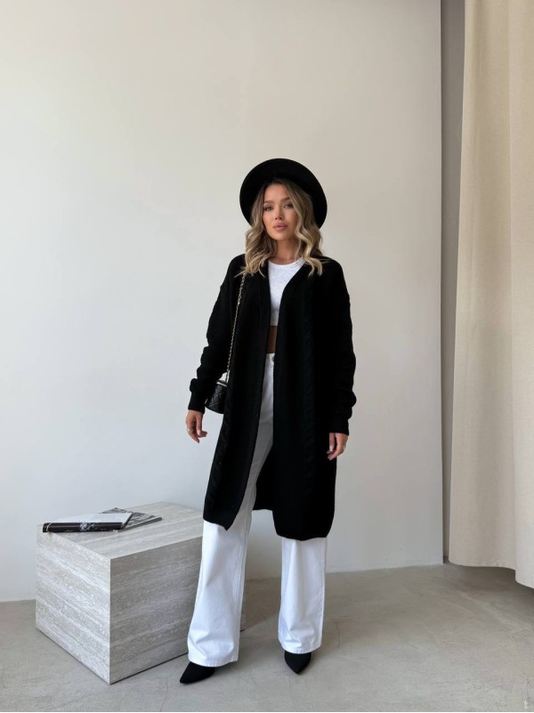 Жіночий подовжиний кардиган чорного кольору 34288