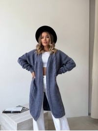 Жіночий подовжиний кардиган графiтового кольору 34289