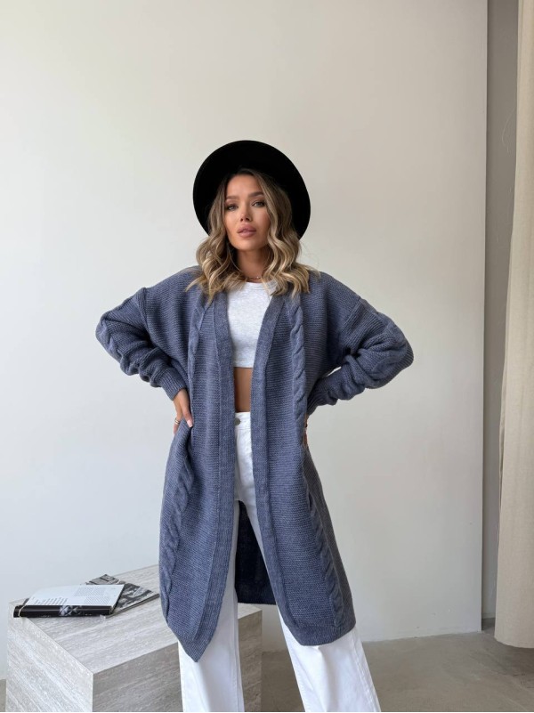 Жіночий подовжиний кардиган графiтового кольору 34289