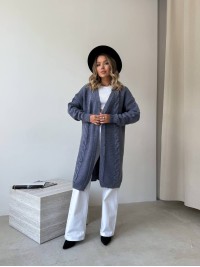 Жіночий подовжиний кардиган графiтового кольору 34289