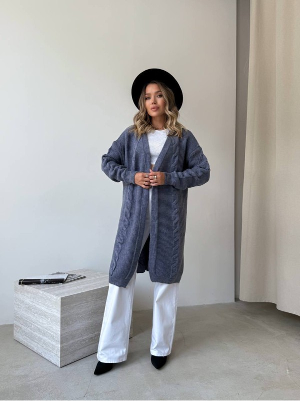 Жіночий подовжиний кардиган графiтового кольору 34289