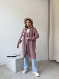 Жіночий подовжиний кардиган пудрового кольору 34290