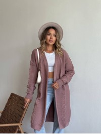 Жіночий подовжиний кардиган пудрового кольору 34290