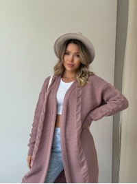 Жіночий подовжиний кардиган пудрового кольору 34290