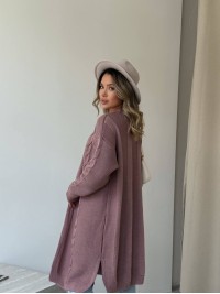 Жіночий подовжиний кардиган пудрового кольору 34290