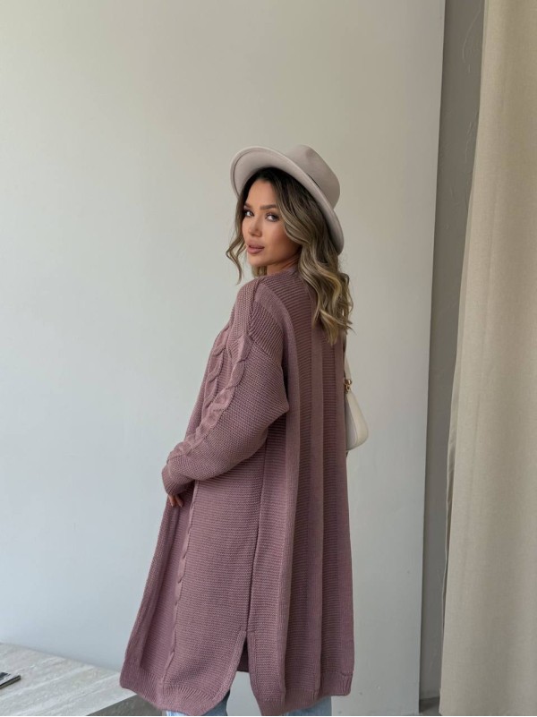 Жіночий подовжиний кардиган пудрового кольору 34290