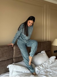 Жіночий домашній махровий костюм синього кольору  34331